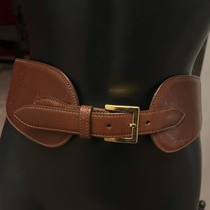Vintage Women’s Wide Brown Leather Belt by Saks Fifth Avenue